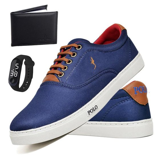 Tênis Masculino Casual Sapatenis Polo Blu Kit Com Carteira + Relogio - Azul é ruim? Tênis Masculino Casual Sapatenis Polo Blu Kit Com Carteira + Relogio - Azul é boa?