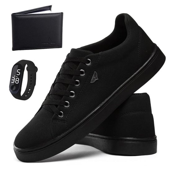 Tênis Masculino Casual Sapatenis Skate Kit Com Carteira E Relogio ! - Preto é ruim? Tênis Masculino Casual Sapatenis Skate Kit Com Carteira E Relogio ! - Preto é boa?