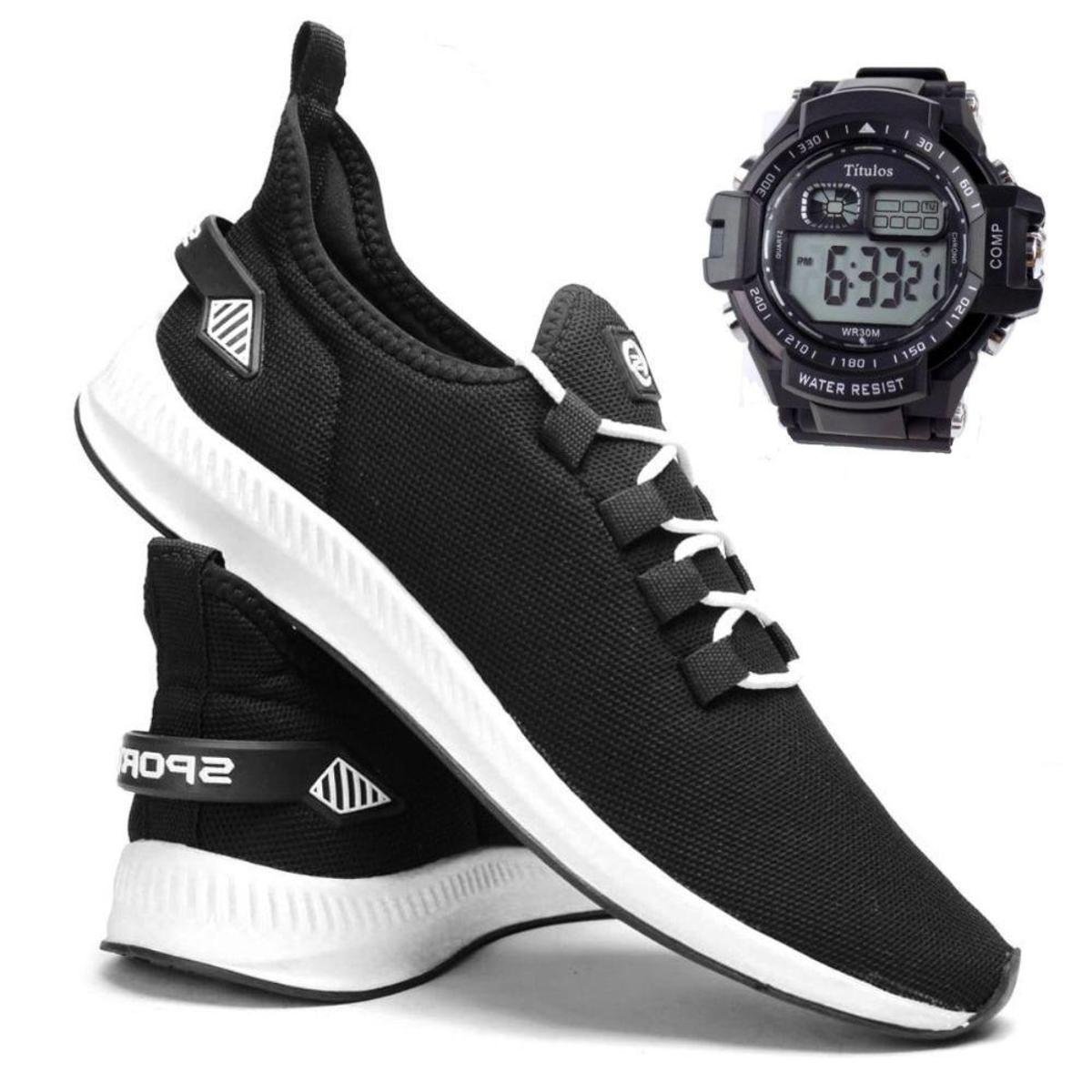 Tênis Masculino Corrida Academia Caminhada Esporte Running Casual Ultra Leve + Relógio Esportivo Menor preço em Tênis Masculino Corrida Academia Caminhada Esporte Running Casual Ultra Leve + Relógio Esportivo