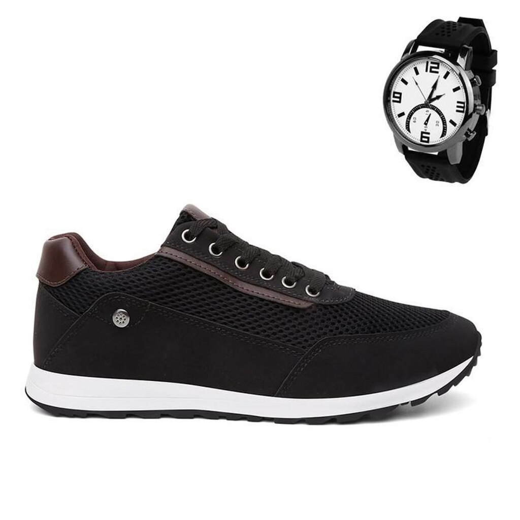 Tênis Masculino De Amarrar Super Leve E Macio + Relógio 1313