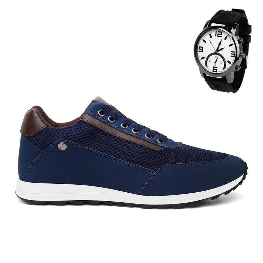 Tênis Masculino De Amarrar Super Leve E Macio + Relógio 1313