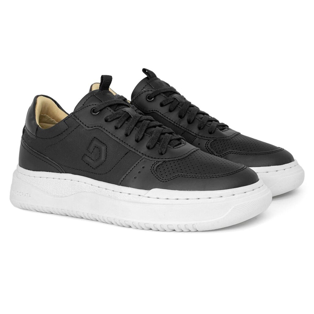Tênis Masculino Democrata Casual Denim Block Couro Com Cadarço 240501
