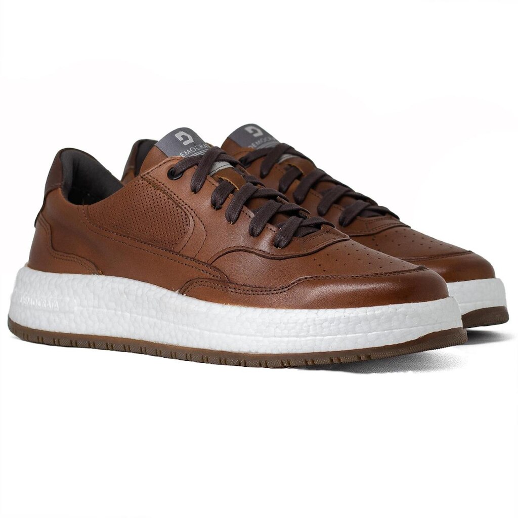 Tênis Masculino Democrata Denim Drake Pulse Couro Cadarço Confortável 600101