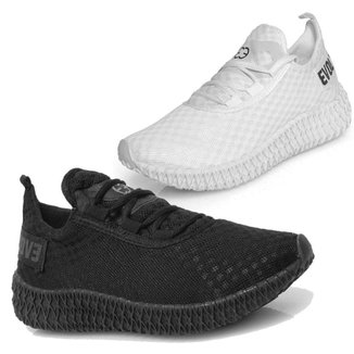 Tênis Masculino Esporte Malha Respirável Fecho Cadarço Kit 2