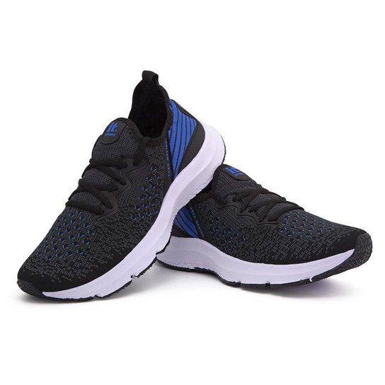 Tênis Masculino Esportivo Academia Caminhada Corrida Musculação - Preto+Azul Menor preço em Tênis Masculino Esportivo Academia Caminhada Corrida Musculação - Preto+Azul