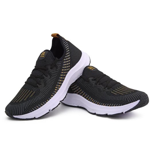Tênis Masculino Esportivo Corrida Academia Caminhada Musculação - Preto+Dourado Menor preço em Tênis Masculino Esportivo Corrida Academia Caminhada Musculação - Preto+Dourado