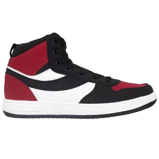 Tênis Masculino Logus 20870P Cano Alto Casual - Preto+Vermelho Menor preço em Tênis Masculino Logus 20870P Cano Alto Casual - Preto+Vermelho