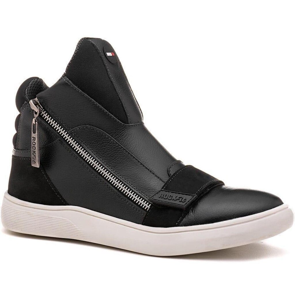 Tênis Masculino Rock Fit Blink Em Couro Preto e Dourado