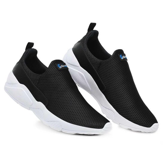 Tênis Masculino Slip On Esportivo Comfort Sem Cadarço Com Tela Respirável Calce Fácil - Preto+Branco Menor preço em Tênis Masculino Slip On Esportivo Comfort Sem Cadarço Com Tela Respirável Calce Fácil - Preto+Branco