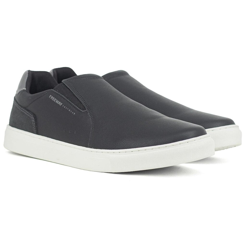 Tênis Masculino Slip On Freeway Casual Box05 Couro Calce Fácil Elástico BOX05