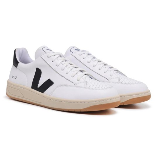 Tênis Masculino VRT V-12 Couro Extra White Black Cano Baixo - Branco Menor preço em Tênis Masculino VRT V-12 Couro Extra White Black Cano Baixo - Branco