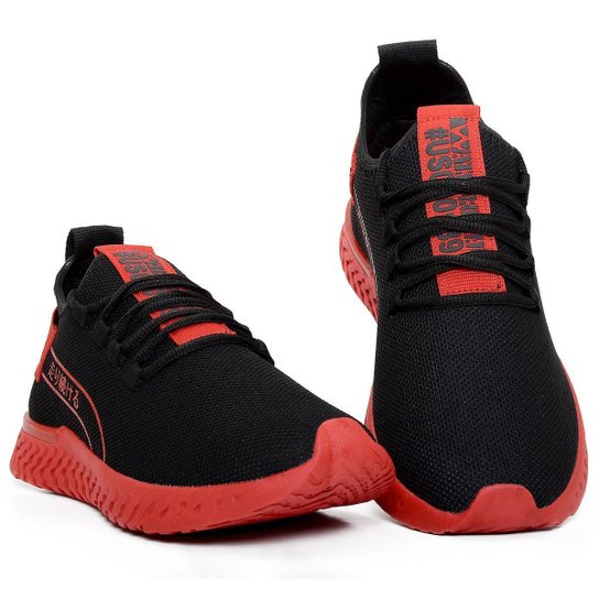 Tênis Masculino Wayke Esportivo - Preto+Vermelho Menor preço em Tênis Masculino Wayke Esportivo - Preto+Vermelho
