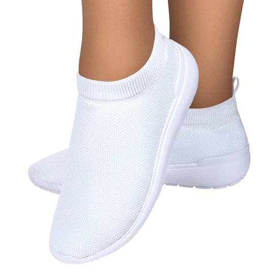 Tenis Meia Feminino Calce Fácil Confortável e Leve - Branco Menor preço em Tenis Meia Feminino Calce Fácil Confortável e Leve - Branco