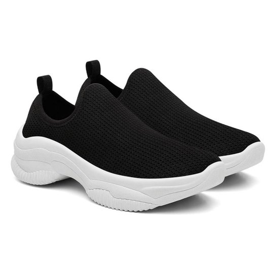 Tênis Meia Feminino Confortável Slip On Super Leve Barato - Preto Menor preço em Tênis Meia Feminino Confortável Slip On Super Leve Barato - Preto
