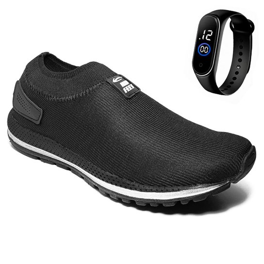 Tênis Meia Masculino Casual Calce Fácil Com Elástico + Relógio Digital - - Preto Menor preço em Tênis Meia Masculino Casual Calce Fácil Com Elástico + Relógio Digital - - Preto