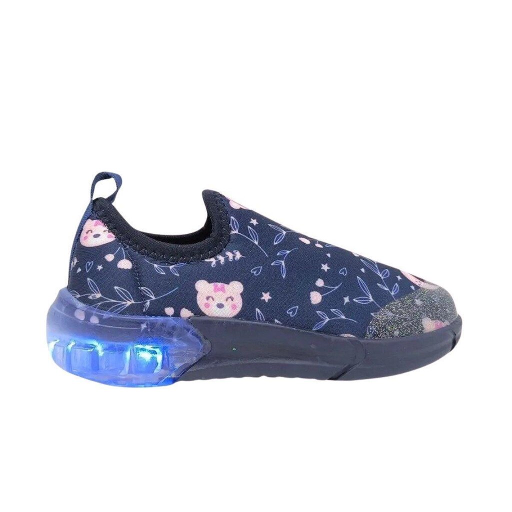 Tênis Meninas Com LED Estampado Urso Bibi - Azul