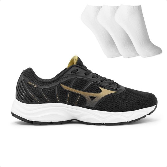 Tênis Mizuno Jet 6 Masculino + 3 Pares de Meias - Prata+Dourado Menor preço em Tênis Mizuno Jet 6 Masculino + 3 Pares de Meias - Prata+Dourado
