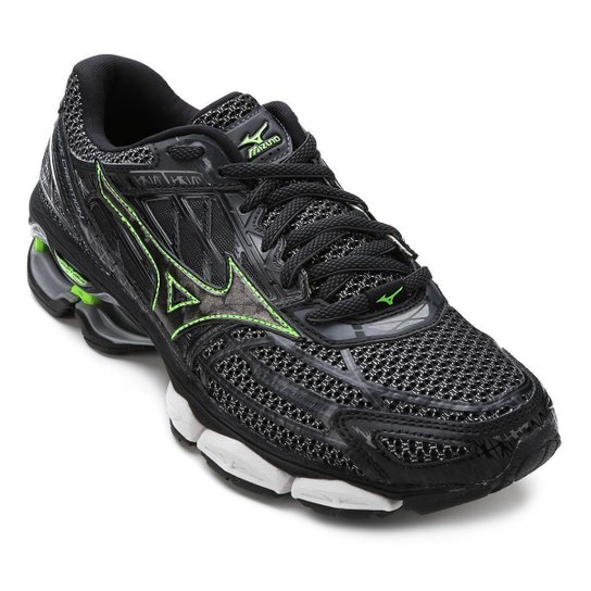 Tênis Mizuno Wave Creation 19 Masculino - Preto e Verde Limão Menor preço em Tênis Mizuno Wave Creation 19 Masculino - Preto e Verde Limão