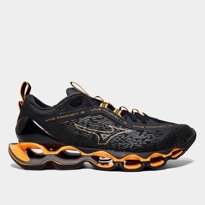ℳ Tênis Mizuno Wave Prophecy 13 Masculino - Preto+Laranja Escuro
