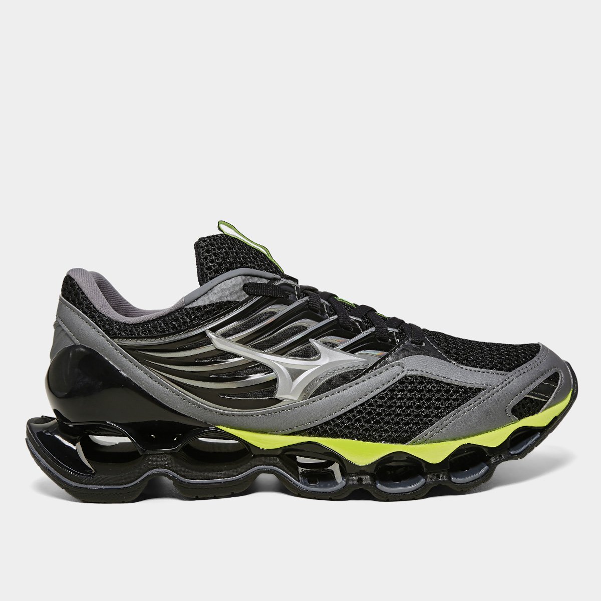 Mizuno Masculino Mizuno Preto Com Amarelo Tênis Mizuno Wave
