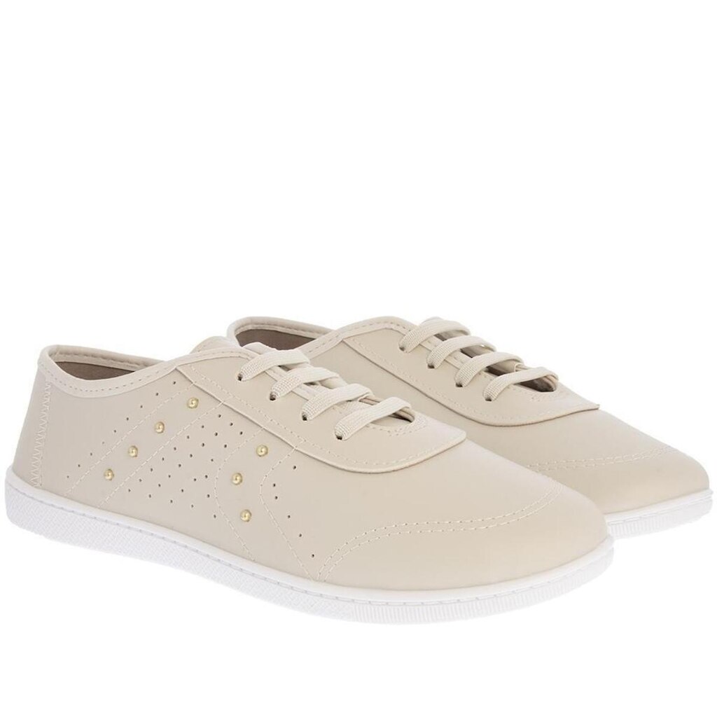 Tênis Moleca Casual Detalhe Rebites Elástico Off White - 35