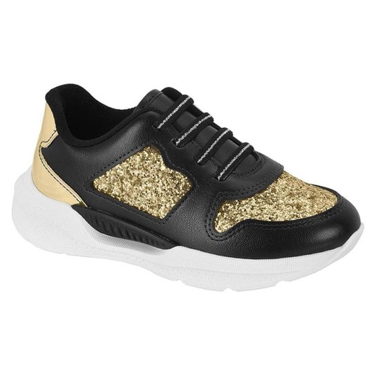 Tênis Molekinha Glitter Prata Branco Preta Dourado Glamour Cadarço Elástico  Fácil Calce Infantil