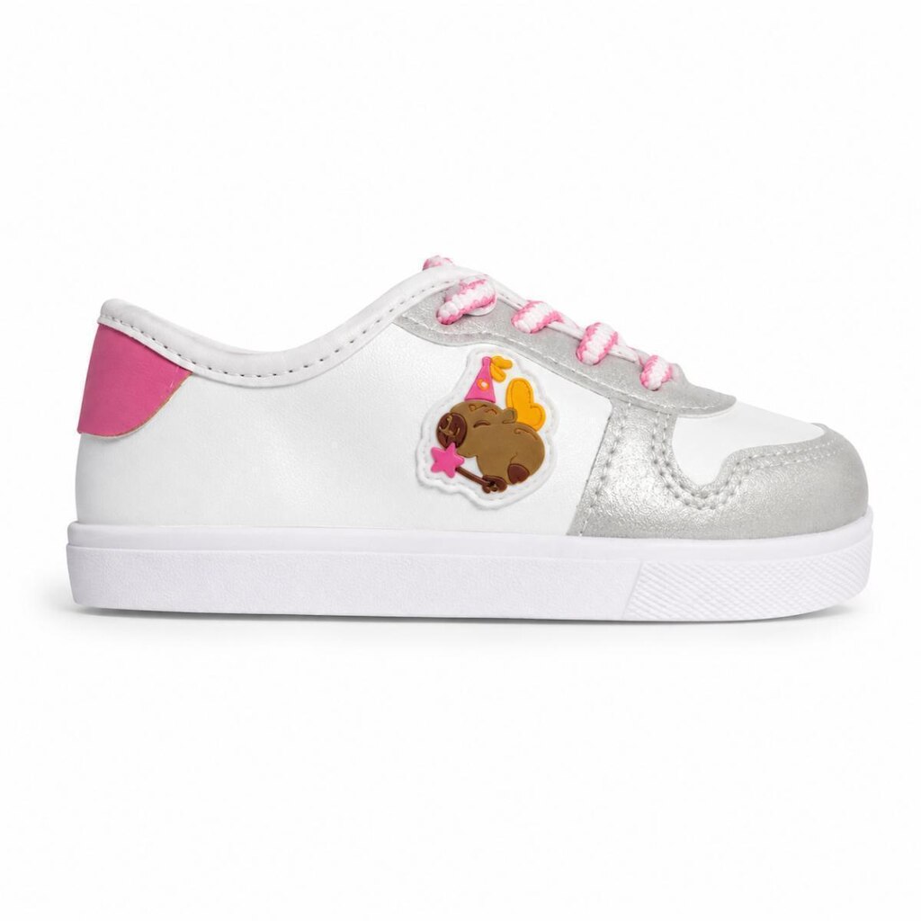 Tênis Molekinha Infantil Feminino Branco Rosa Glitter