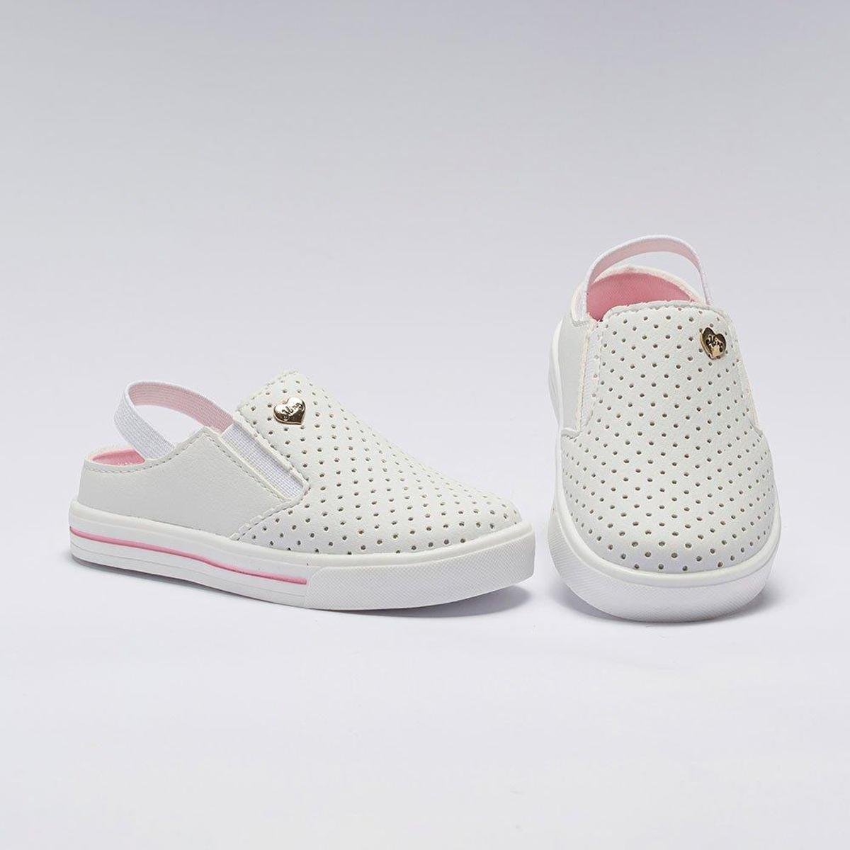 Tênis Mule Infantil Menina Pequito Texturizado Branco Branco