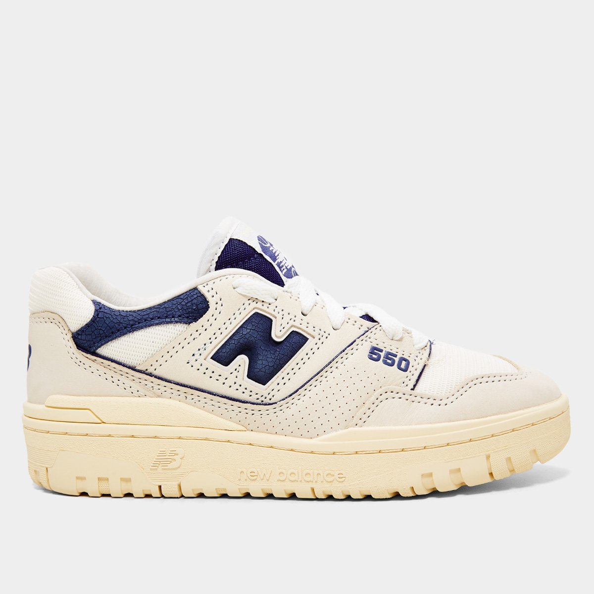 靴 mmg Tênis New Balance 550 Unissex - Bege+Marinho | Netshoes
