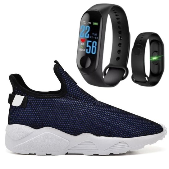 Tênis Nylon Caminhada Macio Confortável Fitness Academia + Pulseira Inteligente M3 - Azul Menor preço em Tênis Nylon Caminhada Macio Confortável Fitness Academia + Pulseira Inteligente M3 - Azul