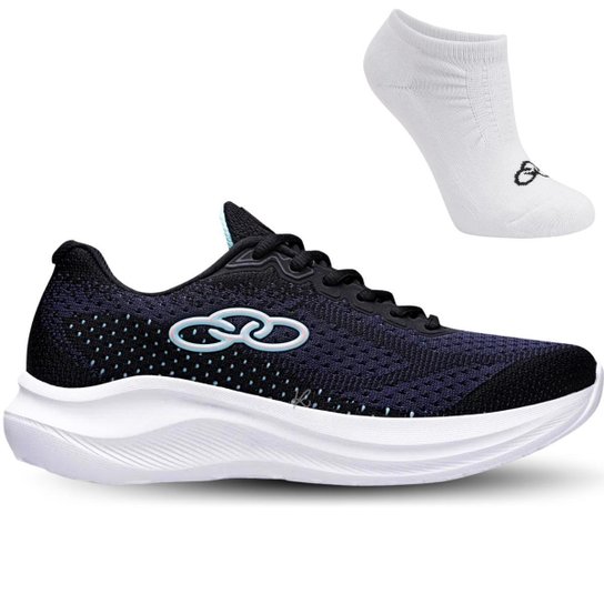 Tênis Olympikus Soma Feminino + Meias Originais - Preto+Azul Menor preço em Tênis Olympikus Soma Feminino + Meias Originais - Preto+Azul