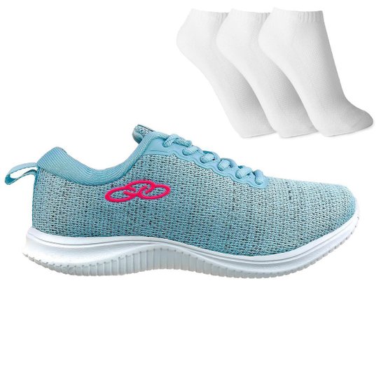 Tênis Olympikus Venus 689 + 3 Pares de Meia - Azul e Rosa Menor preço em Tênis Olympikus Venus 689 + 3 Pares de Meia - Azul e Rosa