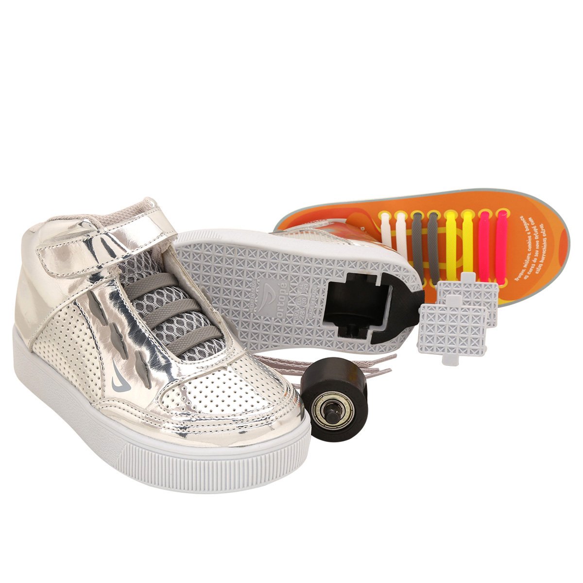 tênis de rodinha prata