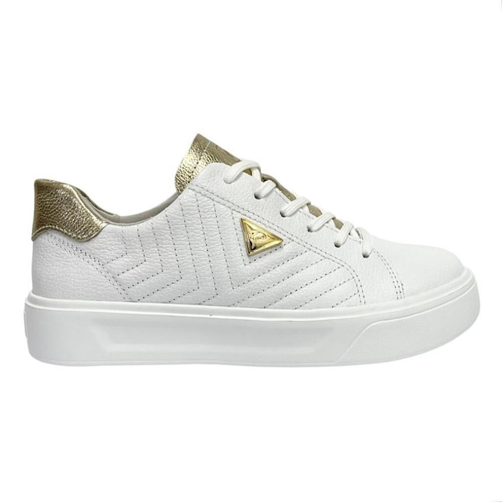 Tênis Pegada Feminino Couro Plataforma 211220 Branco/Ouro