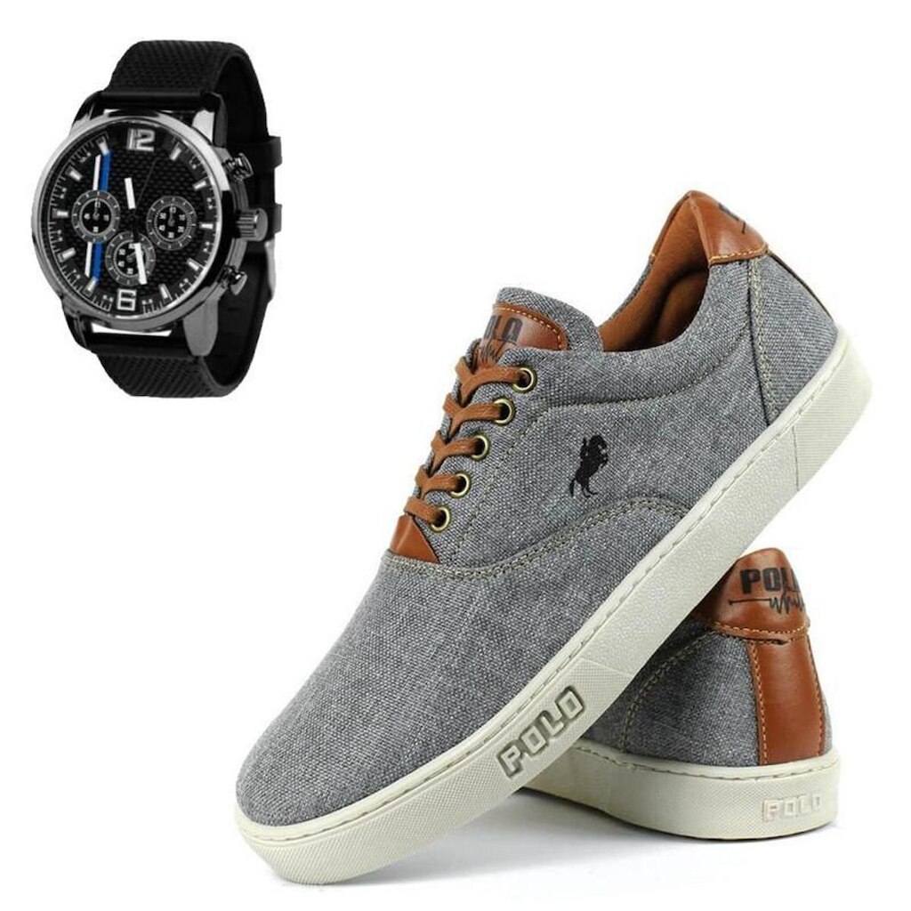 Tênis Polo White Em Lona + Relógio