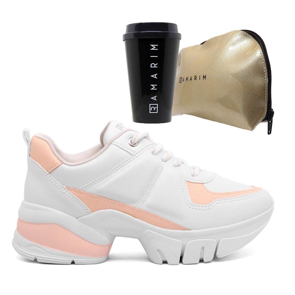 Tenis Ramarim Napa Vest Plus Feminino - Branco E Rosa + Necessaire E Copo  Ramarim - Branco+Rosa | Netshoes