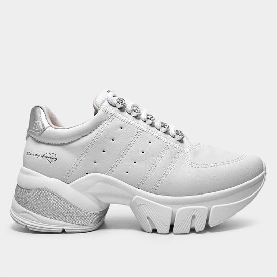 Tênis Ramarim Plataforma Feminino - Branco+prata Menor preço em Tênis Ramarim Plataforma Feminino - Branco+prata