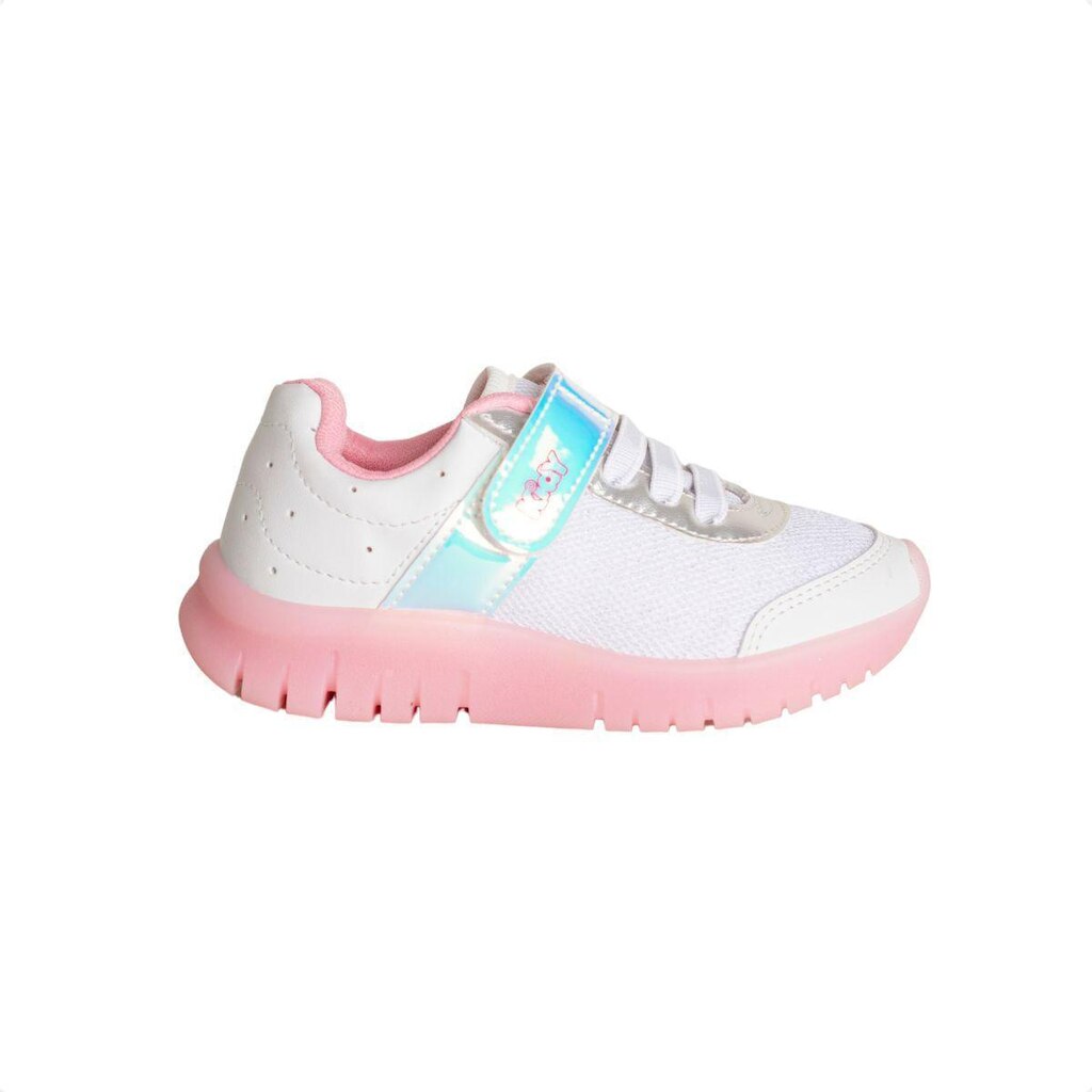 Tênis Running Infantil Kidy Led Branco E Rosa