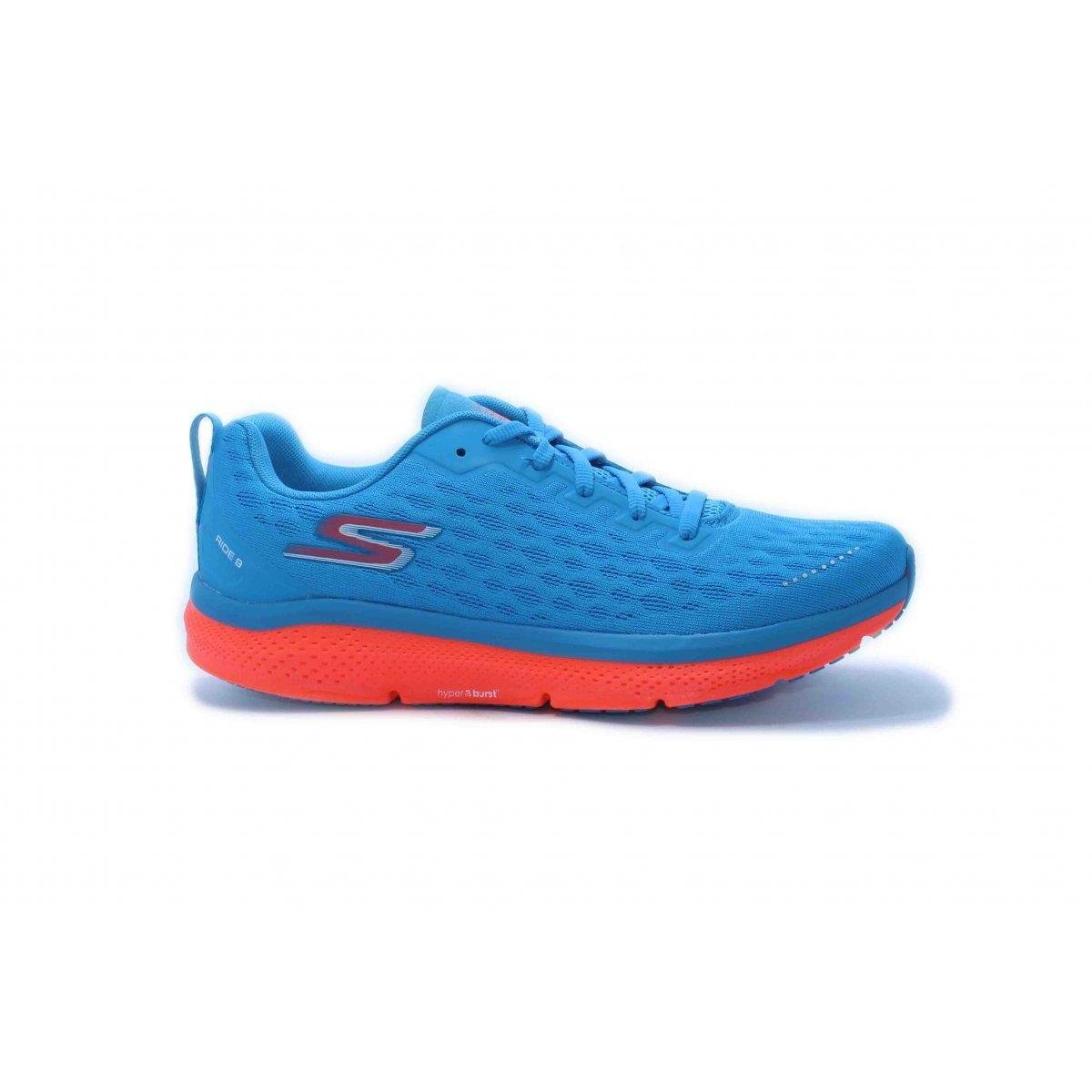 TENIS RUNNING SKECHERS GO RUN RIDE Azul+Laranja Netshoes