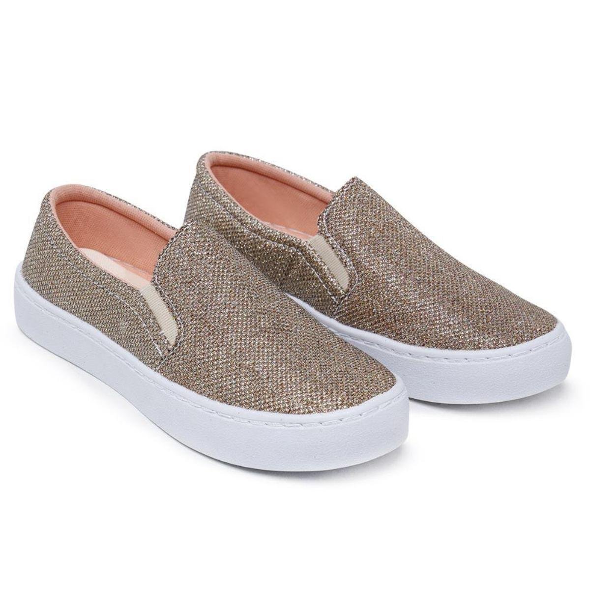 Tênis Sapatênis Brilhante Feminino Sapatilha Calce Fácil Slip on