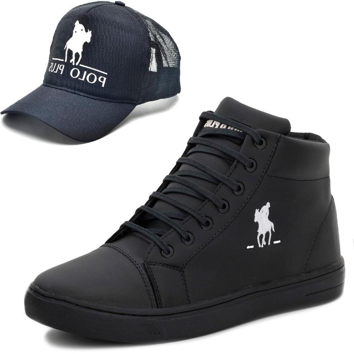 Tênis Sapatênis Casual Cano Alto com Boné Polo Plus - Preto+Branco |  Netshoes