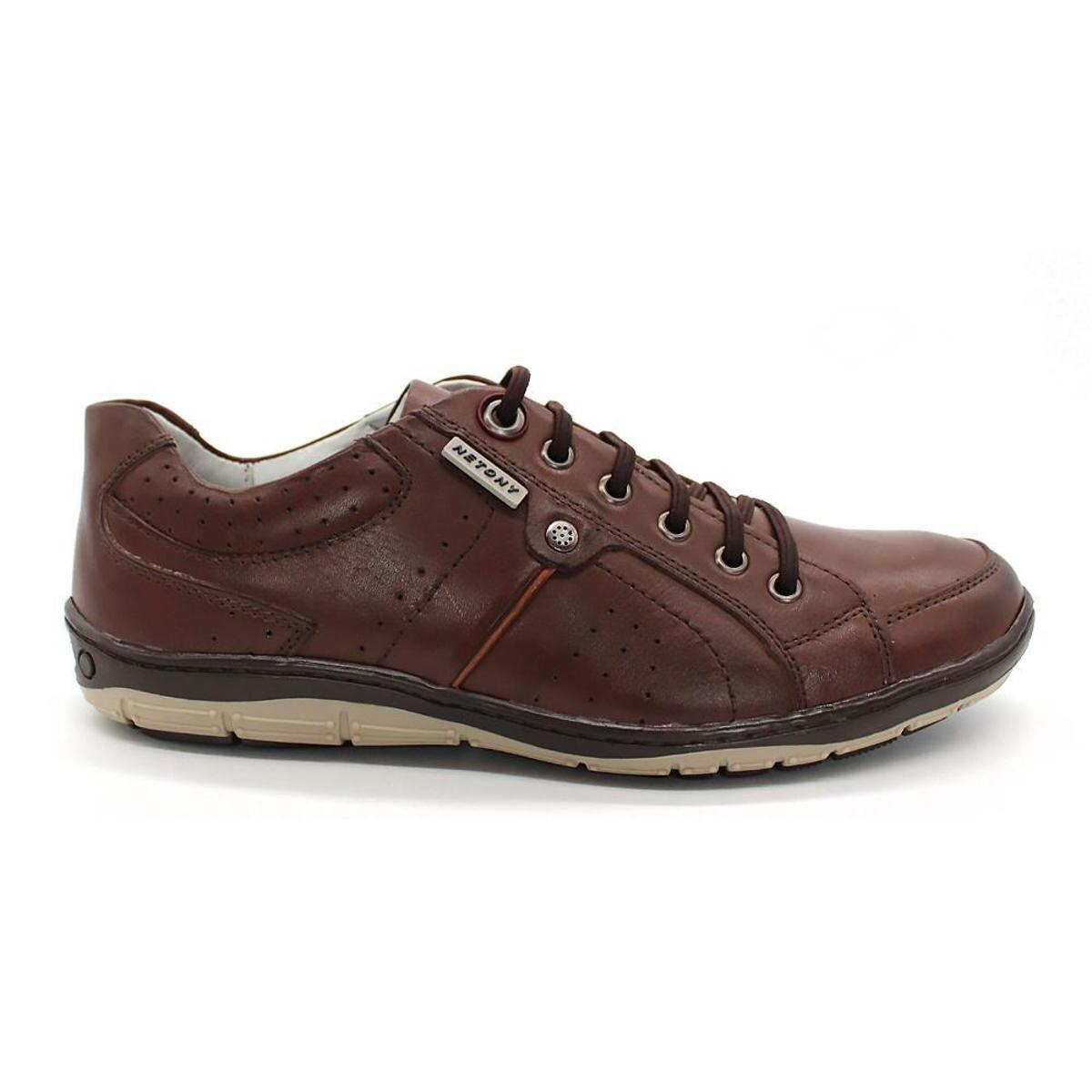 Tênis Sapatênis Casual em Couro Legítimo Masculino - Marrom | Netshoes