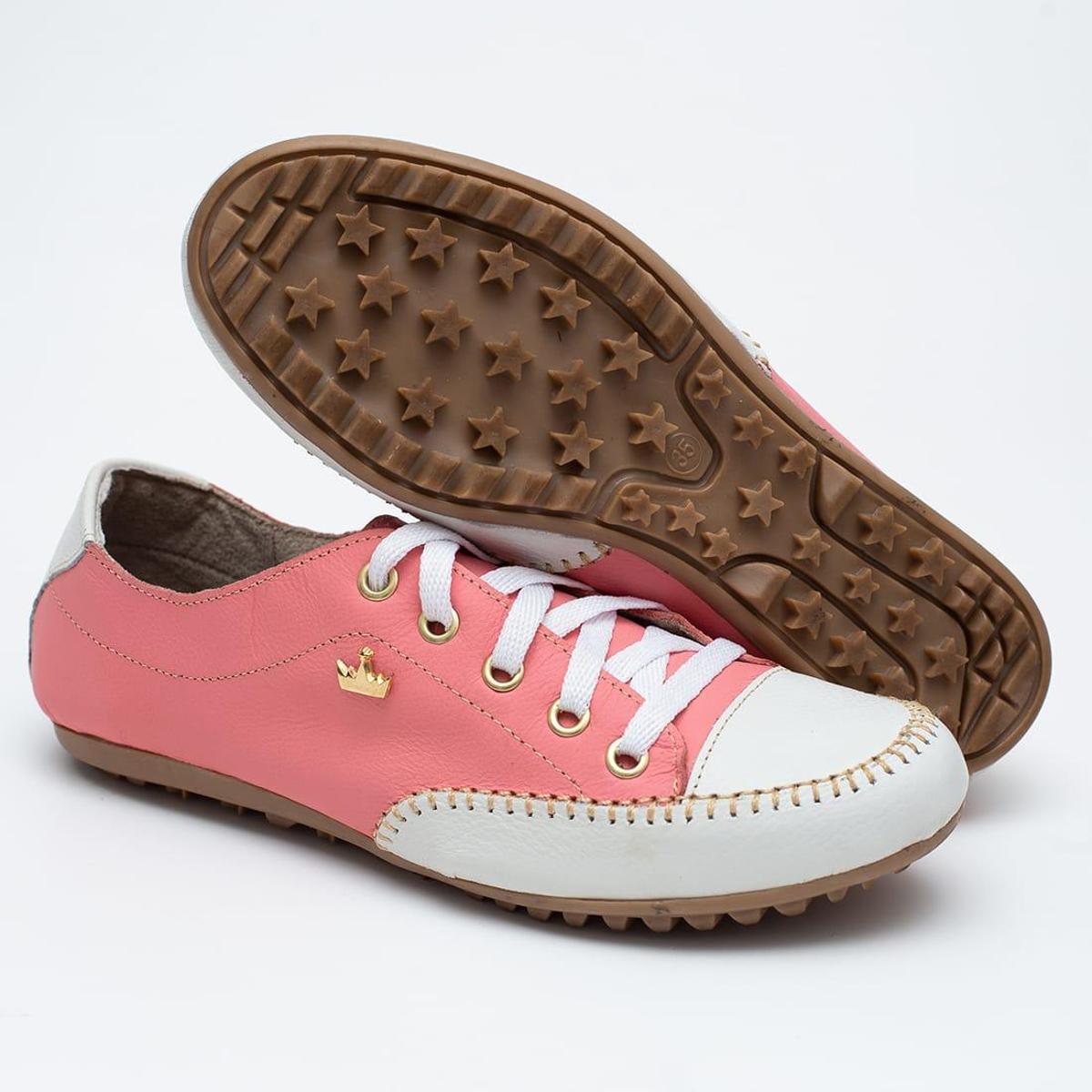 Tênis Sapatenis Casual Feminino Couro Legítimo - Rosa | Netshoes
