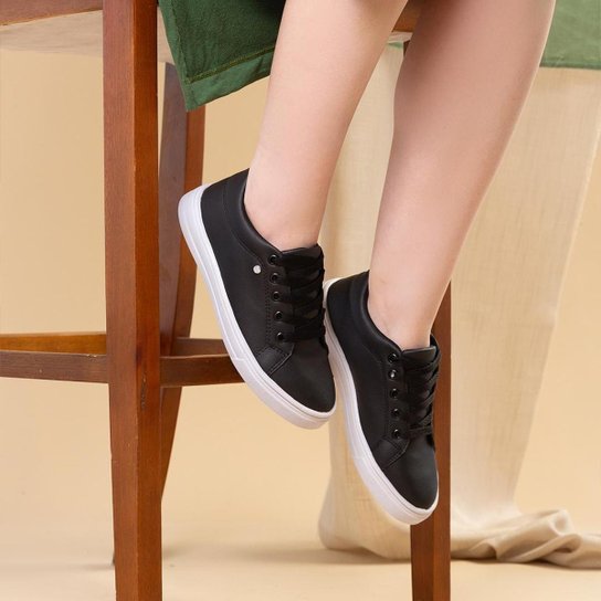 Tenis sapatenis feminino casual sola alta cadarço confortavel - Preto Menor preço em Tenis sapatenis feminino casual sola alta cadarço confortavel - Preto