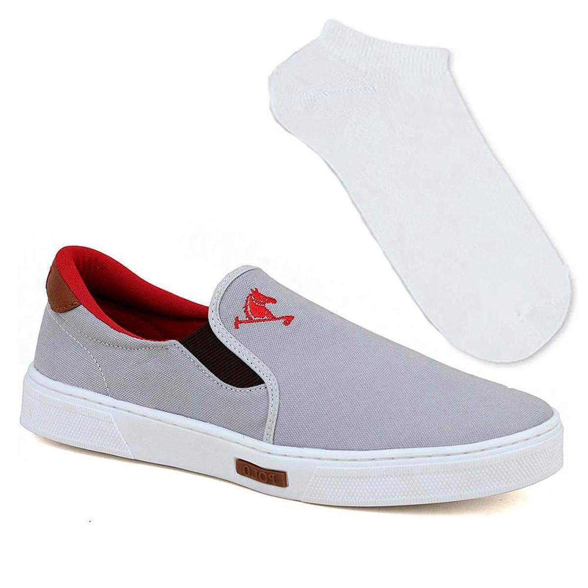 Tênis Sapatênis Iate Elástico Sem Cadaçco Polo Joy Kit e Meia Branca -  Cinza | Netshoes