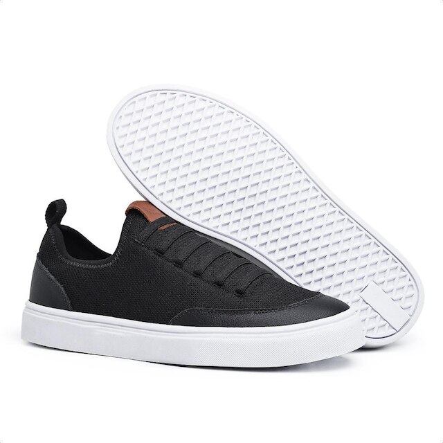 Tenis Sapatenis Masculino Preto Casual Cano Baixo Nylon Sola Reta Leve Confortável