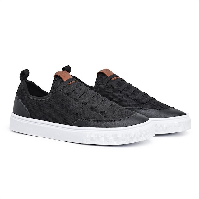 Tenis Sapatenis Masculino Preto Casual Cano Baixo Nylon Sola Reta Leve Confortável