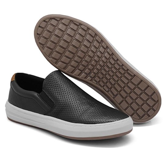 Tênis Sapatênis Masculino Slip On Iate Casual Em Couro Legítimo - Preto Menor preço em Tênis Sapatênis Masculino Slip On Iate Casual Em Couro Legítimo - Preto
