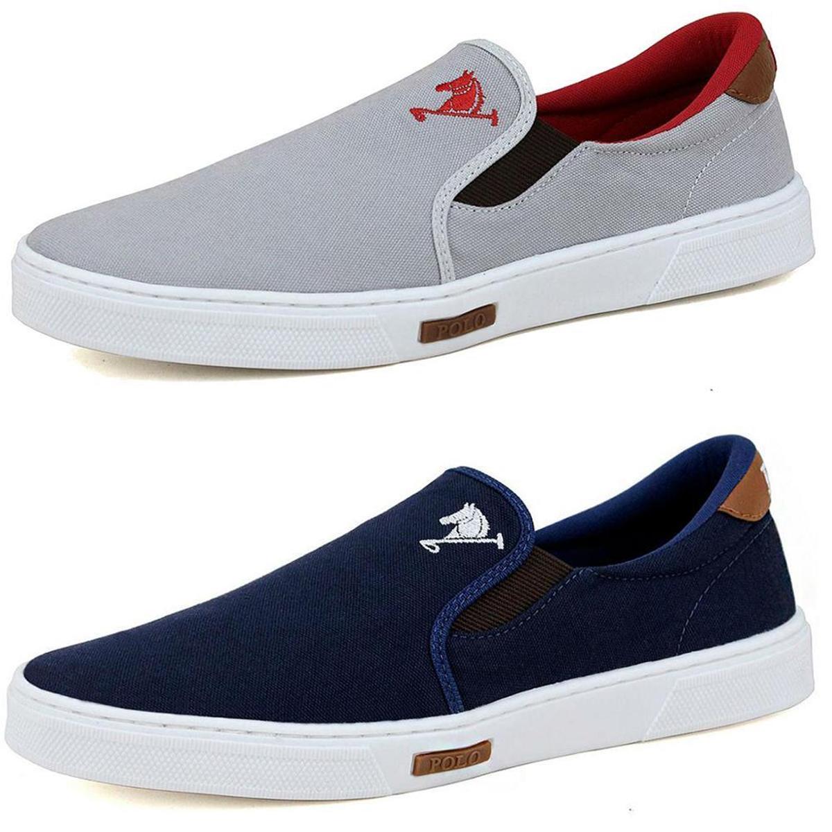 Tenis Sapatenis Sapato Polo Iate Kit 2 Pares Sem Cadarço - Cinza+Marinho |  Netshoes