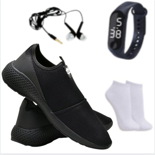 Tênis Sapatilha Caminhada Neoprene Confortável Fitness + Relógio + Meia + Fone - Preto é ruim? Tênis Sapatilha Caminhada Neoprene Confortável Fitness + Relógio + Meia + Fone - Preto é boa?